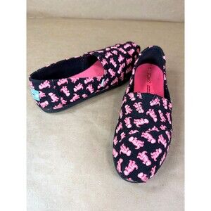 TOMS Black & Pink T-Rex Dinosaur Alpargata Slip On Shoes Sz. 7 Glow In The Dark